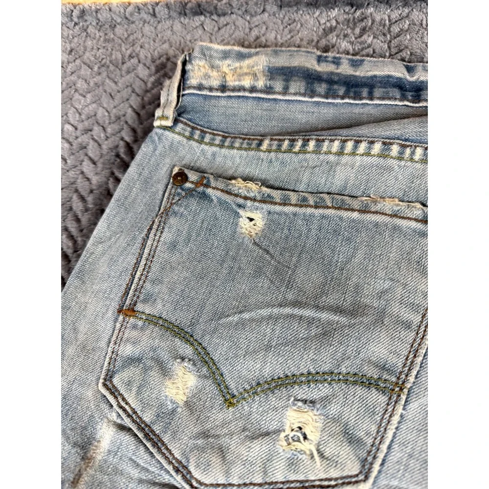 Levi's Bootcut Jeans Mens 36x32 Blue Denim Cotton Light Wash Mid Rise Frayed Hem